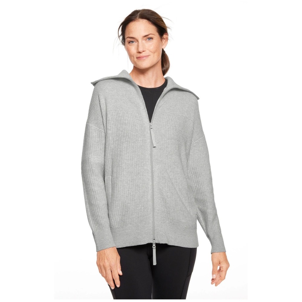 NEW T by Talbots | Waffle Knit Sweater Jacket Gray Sz PXL